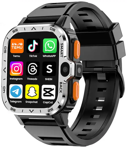 Smartwach idealSTORE ALLinONE, cu SIM, Apel, Navigatie GPS, Camera duala HD, Apel Video, Aplicatii instalate TikTok, Facebook, WhatsApp, Play Store, Chrome, Youtube, Gmail, Memorie 16 GB, mod Multi Sport, NFC