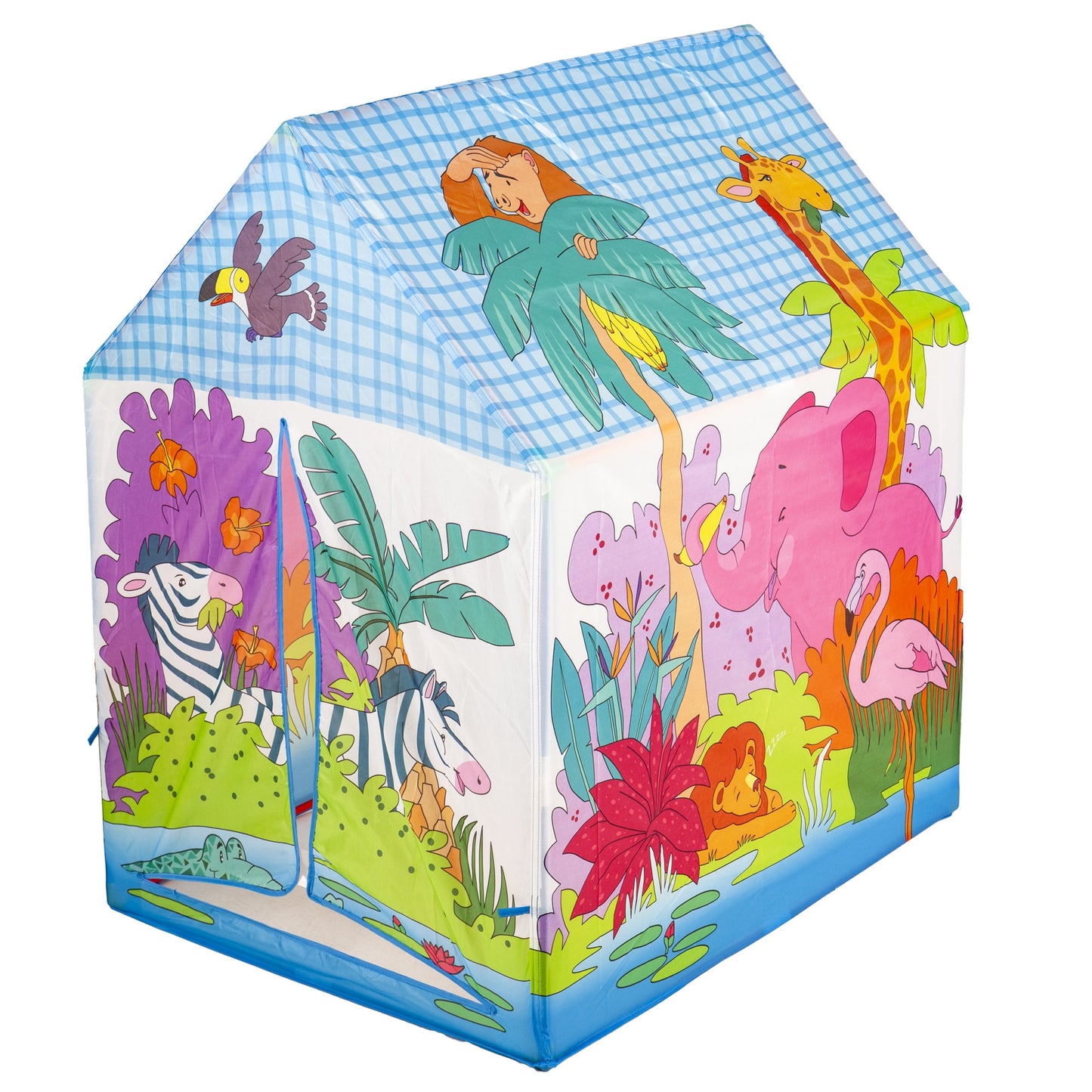 Cort de Joaca pentru Copii Animal Print idealSTORE, Dimensiuni 95 x 71 x 101 cm, Material Poliester, Constructie Solida din Plastic, Culori vii, Antreneaza Agilitatea Copilului tau de la o Varsta Frageda