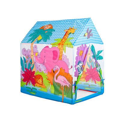 Cort de Joaca pentru Copii Animal Print idealSTORE, Dimensiuni 95 x 71 x 101 cm, Material Poliester, Constructie Solida din Plastic, Culori vii, Antreneaza Agilitatea Copilului tau de la o Varsta Frageda
