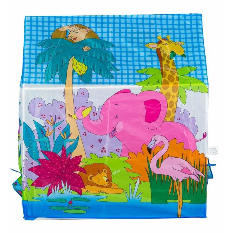 Cort de Joaca pentru Copii Animal Print idealSTORE, Dimensiuni 95 x 71 x 101 cm, Material Poliester, Constructie Solida din Plastic, Culori vii, Antreneaza Agilitatea Copilului tau de la o Varsta Frageda
