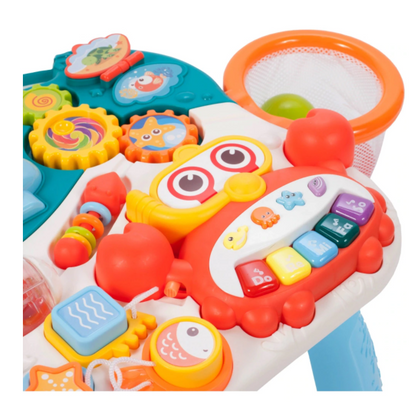 Antemergator Interactiv 5 in 1 Dumbo idealStore, Masuta Detasabila, Mini Cos de Baschet, Mingi Incuse, Lumini si Sunete, Culoare Albastru Marin
