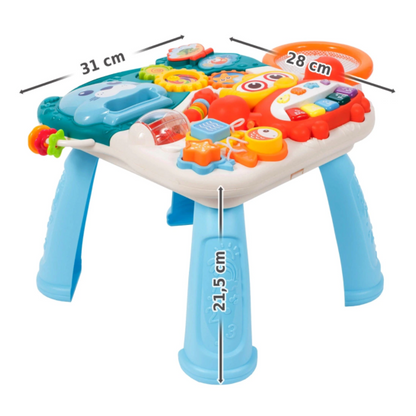 Antemergator Interactiv 5 in 1 Dumbo idealStore, Masuta Detasabila, Mini Cos de Baschet, Mingi Incuse, Lumini si Sunete, Culoare Albastru Marin