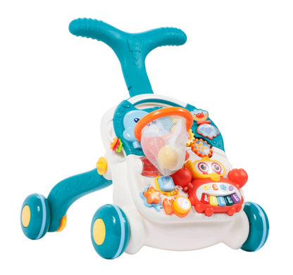 Antemergator Interactiv 5 in 1 Dumbo idealStore, Masuta Detasabila, Mini Cos de Baschet, Mingi Incuse, Lumini si Sunete, Culoare Albastru Marin