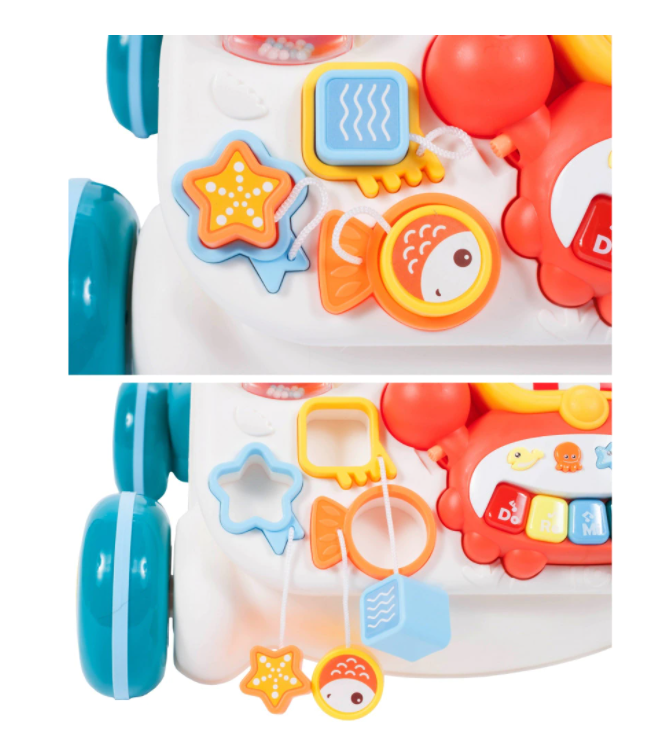 Antemergator Interactiv 5 in 1 Dumbo idealStore, Masuta Detasabila, Mini Cos de Baschet, Mingi Incuse, Lumini si Sunete, Culoare Albastru Marin