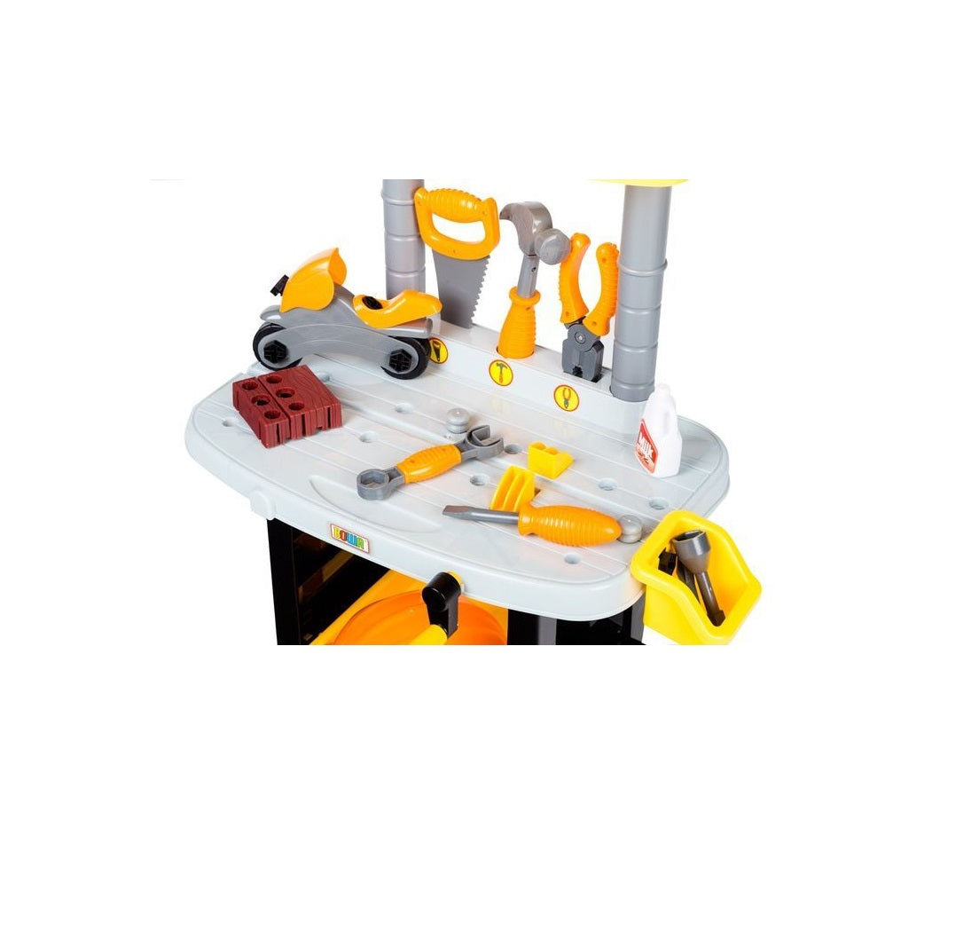 Banc de Lucru INTEARACTIV IDL, THE FIRST WORKSHOP, Model cu 39 Accesorii cu Facilitati Interesante: casca protectie, ciocan, surubelnita, fierastrau, suruburi si piulite pentru a Dezvolta propriul atelier