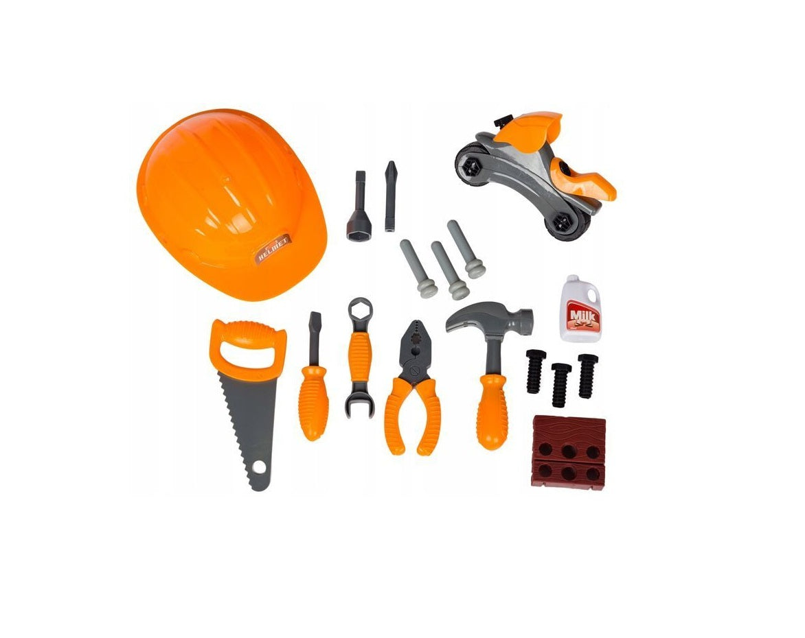 Banc de Lucru INTEARACTIV IDL, THE FIRST WORKSHOP, Model cu 39 Accesorii cu Facilitati Interesante: casca protectie, ciocan, surubelnita, fierastrau, suruburi si piulite pentru a Dezvolta propriul atelier