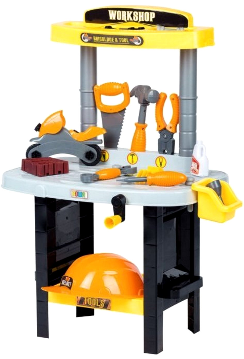 Banc de Lucru INTEARACTIV IDL, THE FIRST WORKSHOP, Model cu 39 Accesorii cu Facilitati Interesante: casca protectie, ciocan, surubelnita, fierastrau, suruburi si piulite pentru a Dezvolta propriul atelier