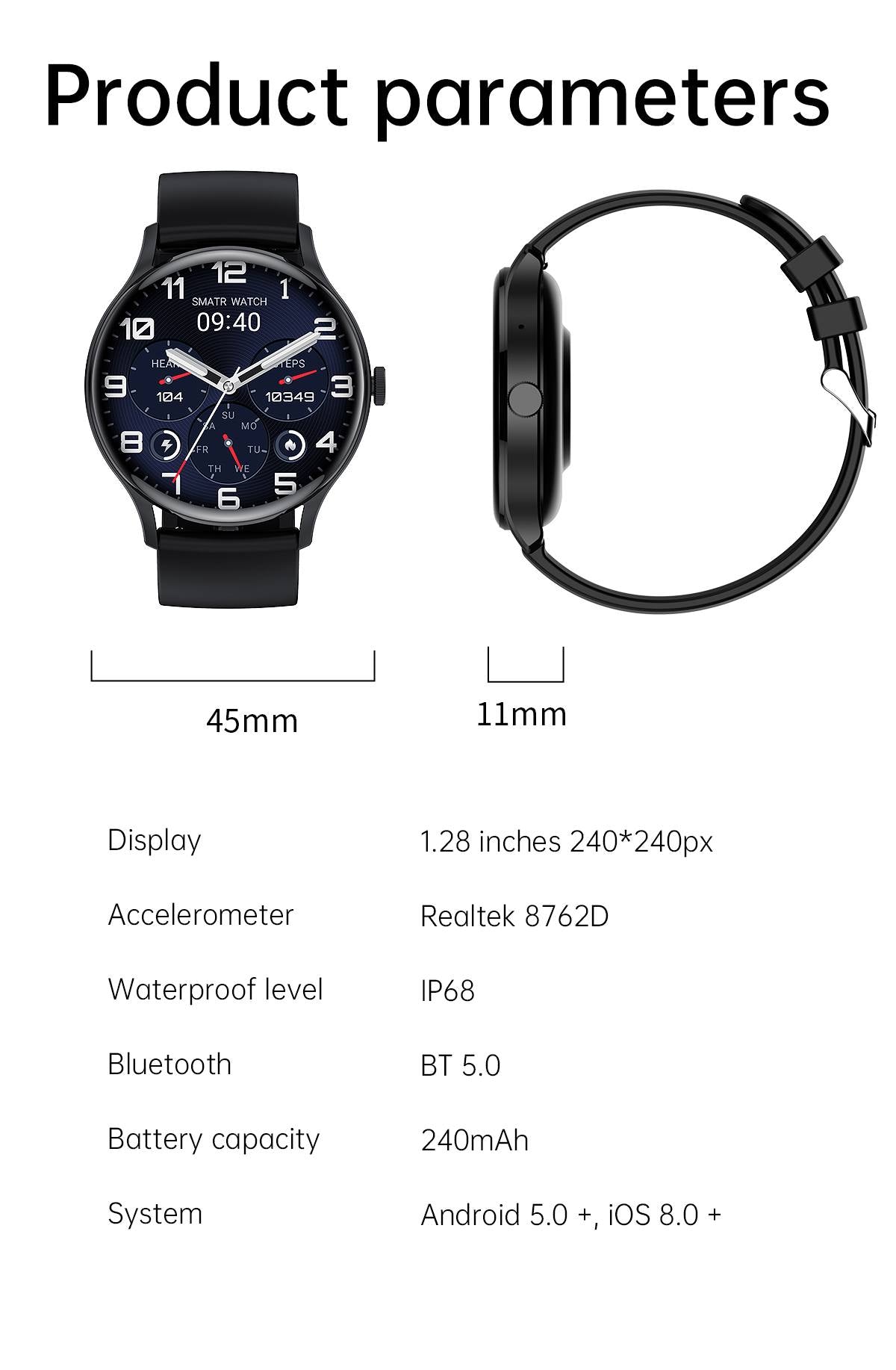Ceas SmartWatch si Bratara Fitness Avatar Fashion idealSTORE, FULL Touch HD 1.28, Call Asistent vocal, Apelare Bluetooth, NFC Acces Control, Android-iOS, Monitorizarea SpO2, Ritmul cardiac, Somn, Multi-Sport, Long Battery, Black Edition