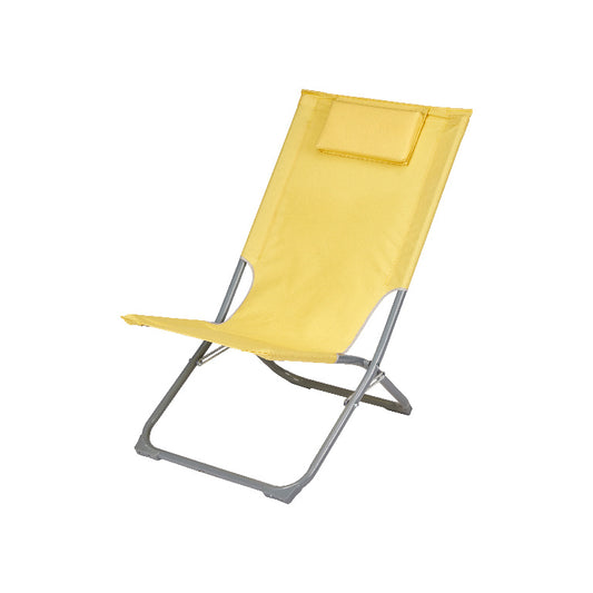 Scaun camping pliabil idealSTORE, Fabricat din otel si poliester, Dimensiuni 79 x 47 x 73 cm, Tetiera inclusa, Ideal pentru plaja si gradina, Culoare crem