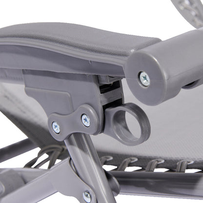 Sezlong pliabil idealSTORE, Fabricat din otel, Dimensiuni 162 x 65 cm, Ideal pentru plaja si gradina, Spatar reglabil si cu suport pentru picior, Culoare GRI, Sarcina maxima 100 kg