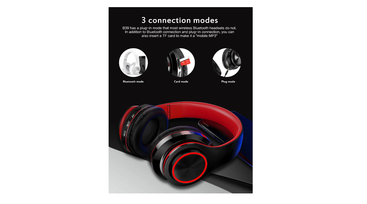 Casti Wireless B39 Collection idealSTORE, Bluetooth 5,0 MP3 Card, Desing modern, Hands-free Call, Raza de actiune 10 m, Compatibil Android, iOS, Windows, HD Voice, Microfon incorporat, Casca pliabila, Culoare Negru