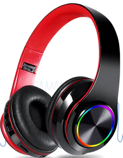 Casti Wireless B39 Collection idealSTORE, Bluetooth 5,0 MP3 Card, Desing modern, Hands-free Call, Raza de actiune 10 m, Compatibil Android, iOS, Windows, HD Voice, Microfon incorporat, Casca pliabila, Culoare Rosu Negru