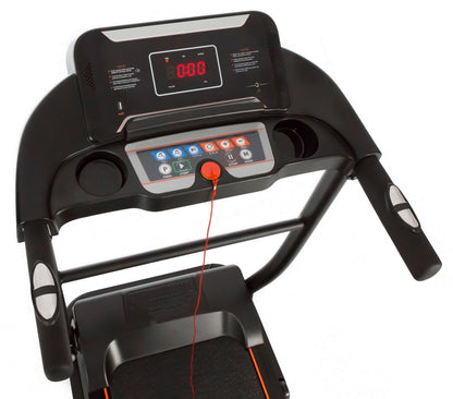 Banda electrica de alergat LifeEnergy IdealStore, Suprafata utila a benzii 110X40 cm, Capacitate max 110 KG,12 programe memorate in computer, 1 program manual, poate atinge o viteza maxima de 12 km/h, motor de 2 CP, Functie FAT si BMI