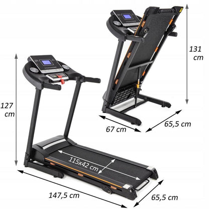 Banda de Alergat Electrica RunFit idealStore, Motor 3 CP, 12 Programe de Antrenament, Functie FAT, Sistem de Amortizare CS, Senzor Ritm Cardiac, Sistem de Inclinare in 3 Trepte, Viteza Max 17km/h, Capacitate Max 130Kg, Pliabila