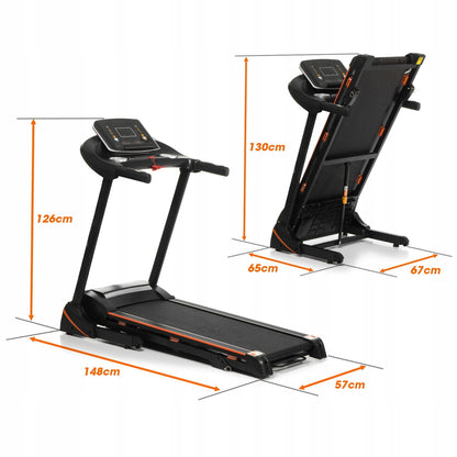 Banda de Alergat Electrica SpeedRun idealStore, Motor 3CP, 12 Programe de Antrenament, Functie FAT, Sistem de Amortizare, Senzor Ritm Cardiac, Sistem de Inclinare in 3 Trepte, Viteza Max 17km/h, Capacitate Max 130Kg, Pliabila