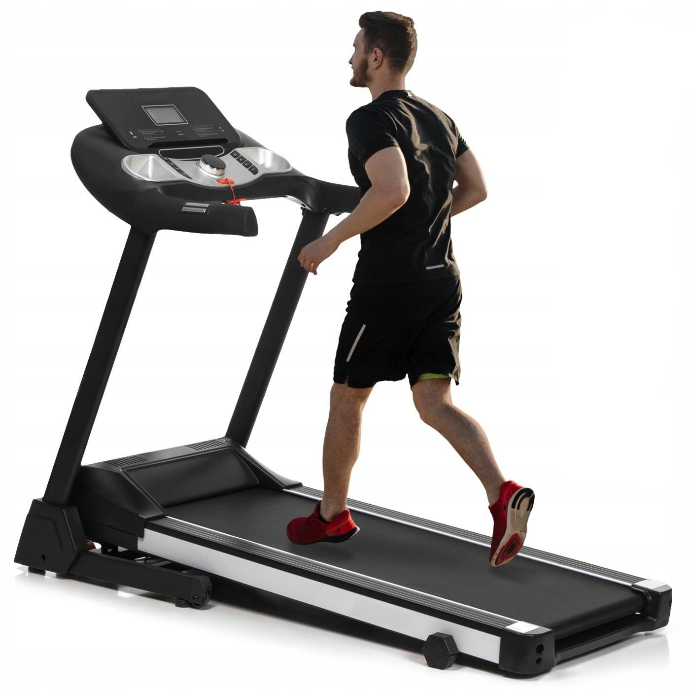 Banda de Alegart Electrica RunFast idealStore, Motor 3.5CP, 12 Programe de Antrenament, Functie FAT, Senzor Ritm Cardic pe Manere, Sistem de Inclinare in 3 Trepte, Viteza Max 18km/h, Capacitate Max 130Kg, Roti Pentru Transport