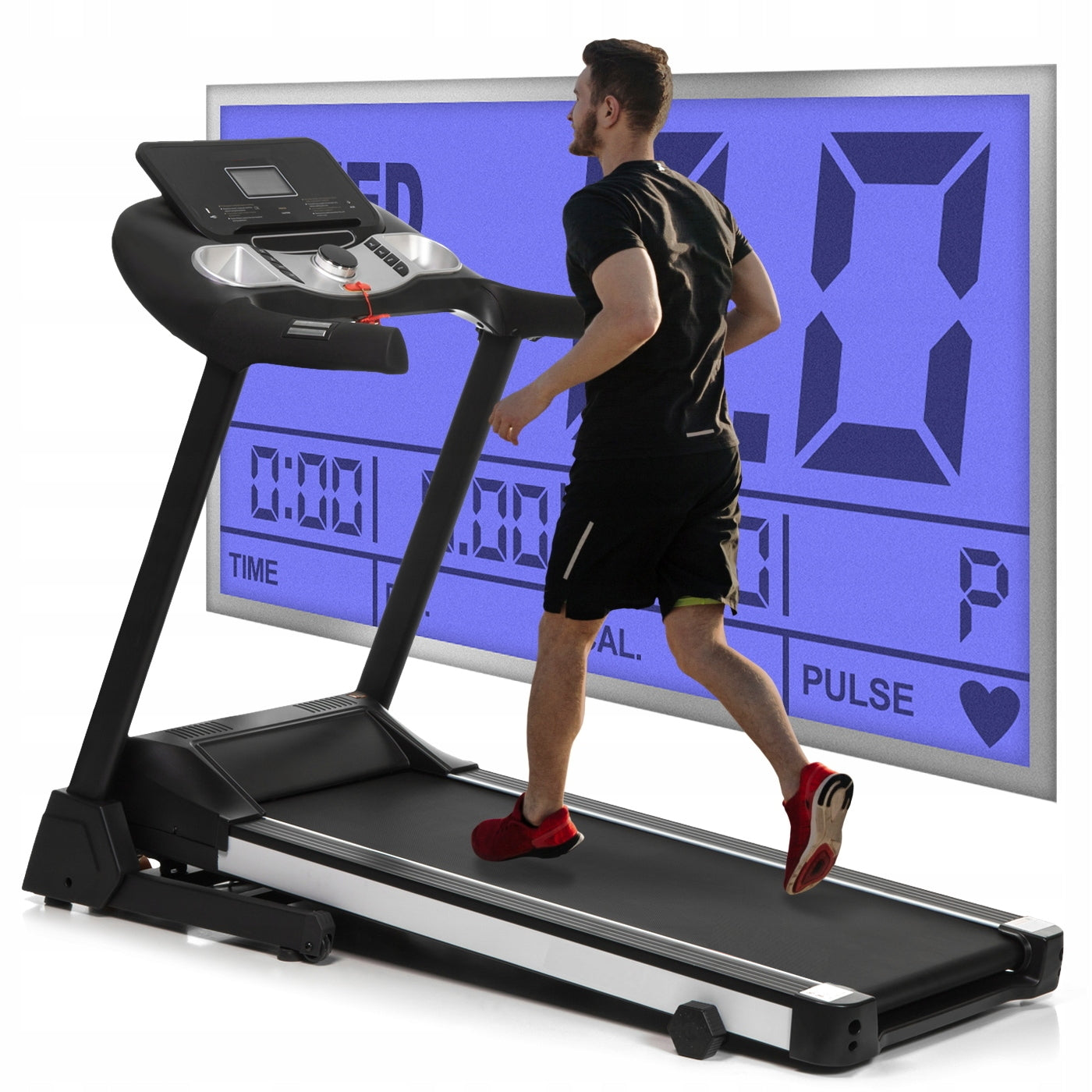 Banda de Alegart Electrica RunFast idealStore, Motor 3.5CP, 12 Programe de Antrenament, Functie FAT, Senzor Ritm Cardic pe Manere, Sistem de Inclinare in 3 Trepte, Viteza Max 18km/h, Capacitate Max 130Kg, Roti Pentru Transport