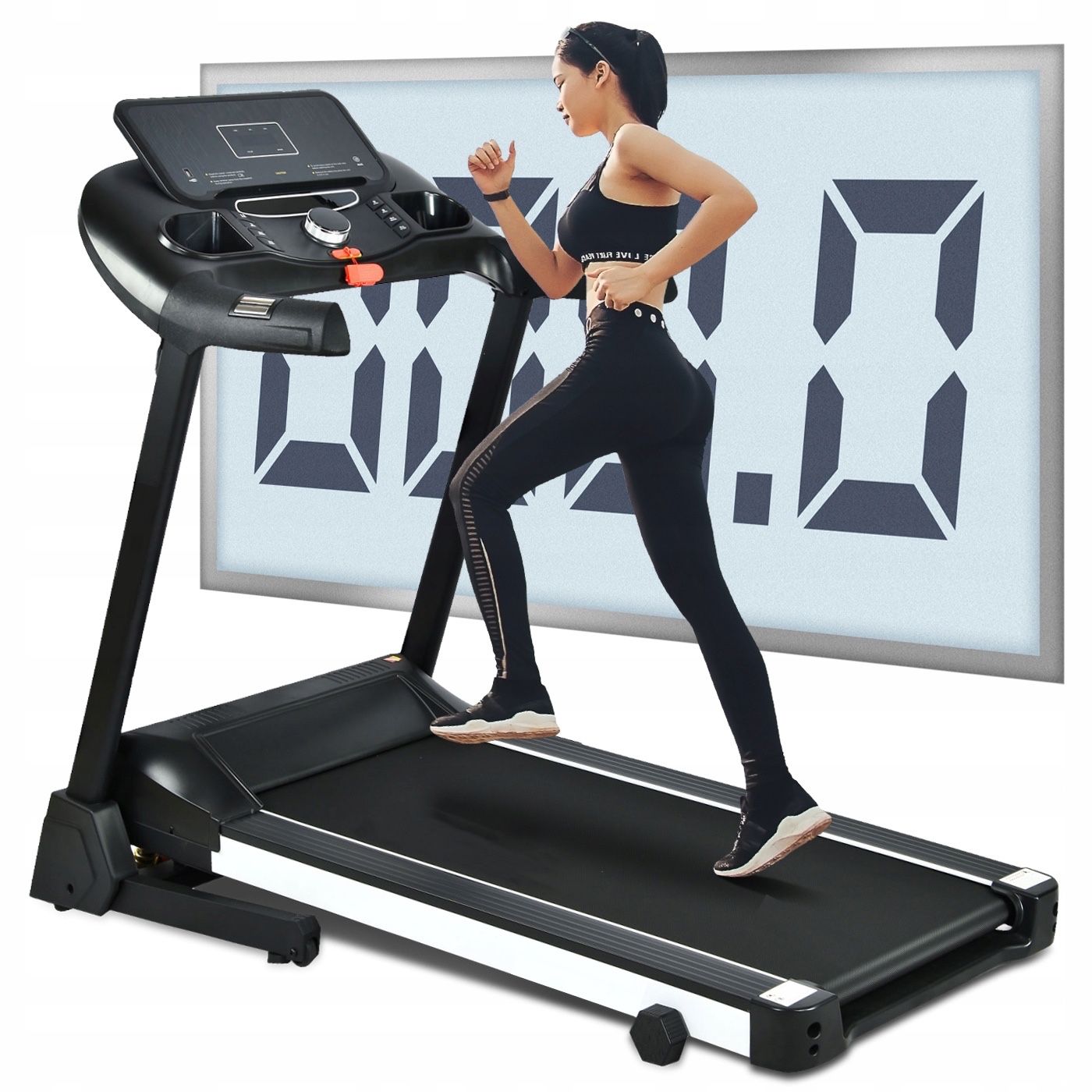 Banda de Alegart Electrica RunFast idealStore, Motor 3.5CP, 12 Programe de Antrenament, Functie FAT, Senzor Ritm Cardic pe Manere, Sistem de Inclinare in 3 Trepte, Viteza Max 18km/h, Capacitate Max 130Kg, Roti Pentru Transport