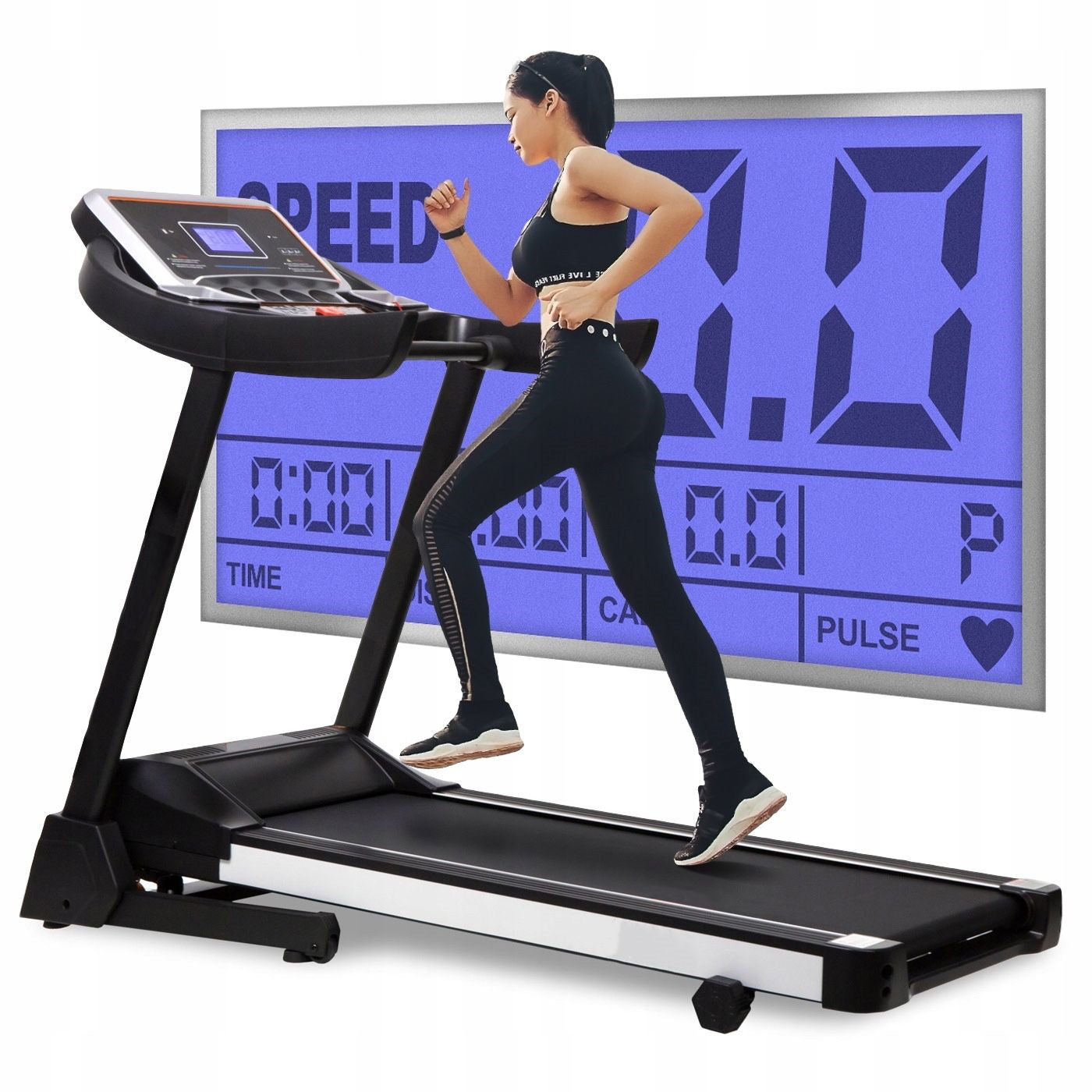 Banda de Alegart Electrica RunMax idealStore, Motor 3.5CP, 12 Programe de Antrenament, Functie FAT, Senzor Ritm Cardic pe Manere, Sistem de Inclinare in 3 Trepte, Viteza Max 18km/h, Capacitate Max 130Kg, Pliabila, Roti Pentru Transport