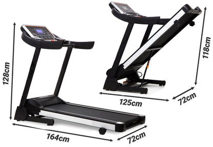 Banda de Alegart Electrica RunMax idealStore, Motor 3.5CP, 12 Programe de Antrenament, Functie FAT, Senzor Ritm Cardic pe Manere, Sistem de Inclinare in 3 Trepte, Viteza Max 18km/h, Capacitate Max 130Kg, Pliabila, Roti Pentru Transport