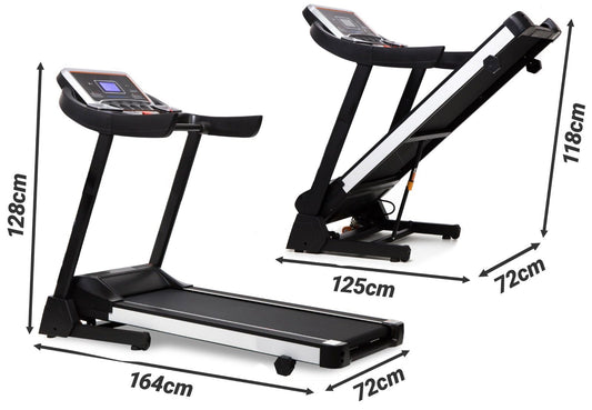 Banda de Alegart Electrica RunMax idealStore, Motor 3.5CP, 12 Programe de Antrenament, Functie FAT, Senzor Ritm Cardic pe Manere, Sistem de Inclinare in 3 Trepte, Viteza Max 18km/h, Capacitate Max 130Kg, Pliabila, Roti Pentru Transport