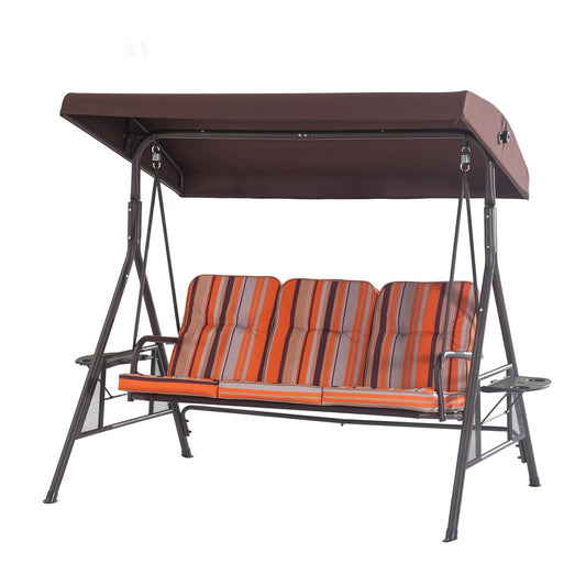 Leagan/Balansoar exterior idealSTORE Summer Stripes, Capacitate de 3 persoane, Structura din otel, Dimensiuni 170 x 110 x 165 cm, Rezistent la raze solare, ideal pentru petrecerea timpului liber, Capacitate maxima 270kg