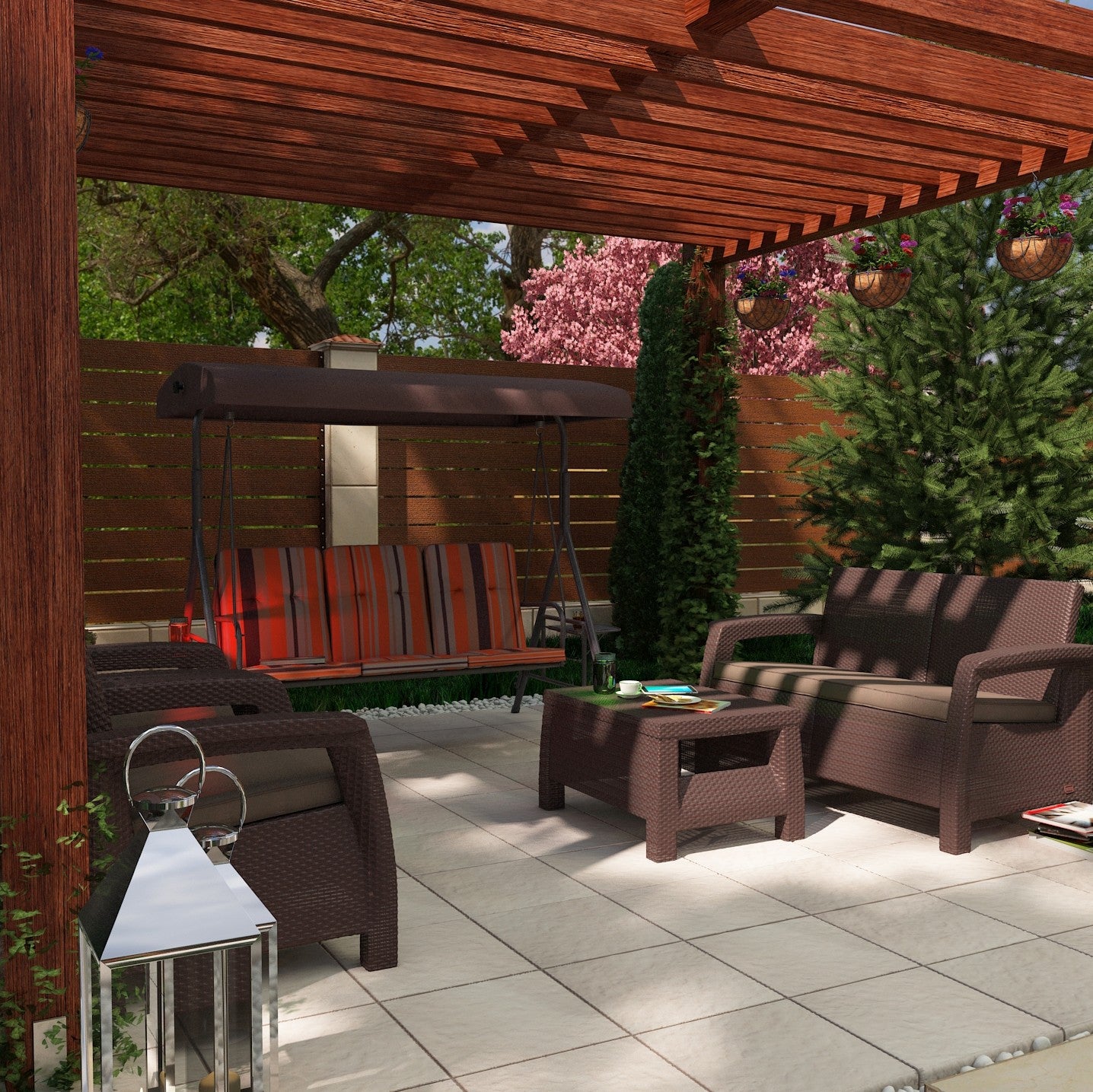 Leagan/Balansoar exterior idealSTORE Summer Stripes, Capacitate de 3 persoane, Structura din otel, Dimensiuni 170 x 110 x 165 cm, Rezistent la raze solare, ideal pentru petrecerea timpului liber, Capacitate maxima 270kg