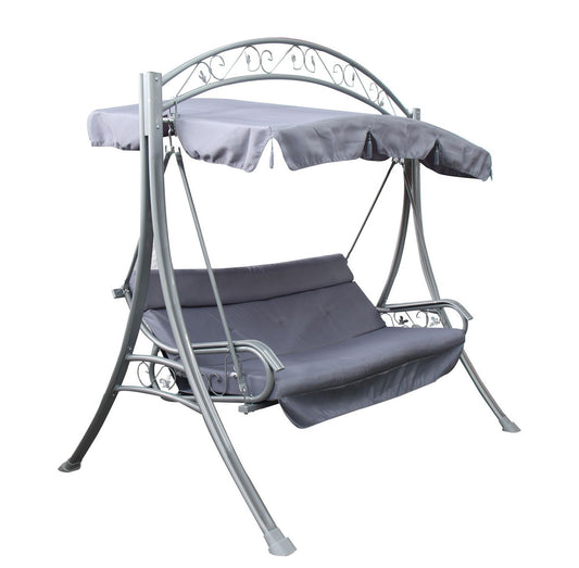 Leagan/Balansoar pentru gradina idealSTORE Cheerful Memories, Capacitate de 3 persoane, Dimensiuni 207 x 145 x 201 cm, Structura din otel, Rezistent la razele solare si apa, Capacitate maxima 240kg