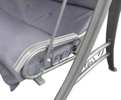 Leagan/Balansoar pentru gradina idealSTORE Cheerful Memories, Capacitate de 3 persoane, Dimensiuni 207 x 145 x 201 cm, Structura din otel, Rezistent la razele solare si apa, Capacitate maxima 240kg