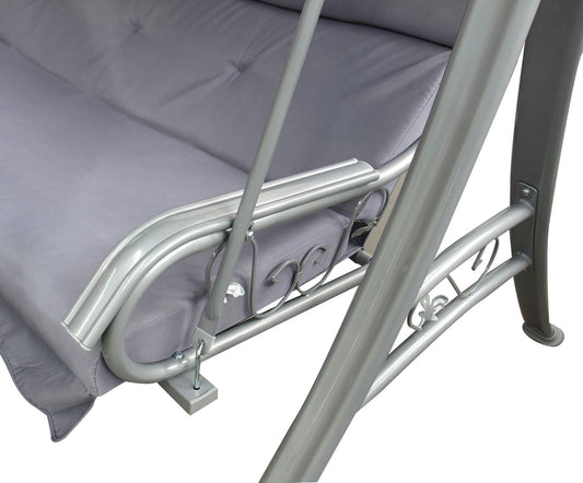 Leagan/Balansoar pentru gradina idealSTORE Cheerful Memories, Capacitate de 3 persoane, Dimensiuni 207 x 145 x 201 cm, Structura din otel, Rezistent la razele solare si apa, Capacitate maxima 240kg