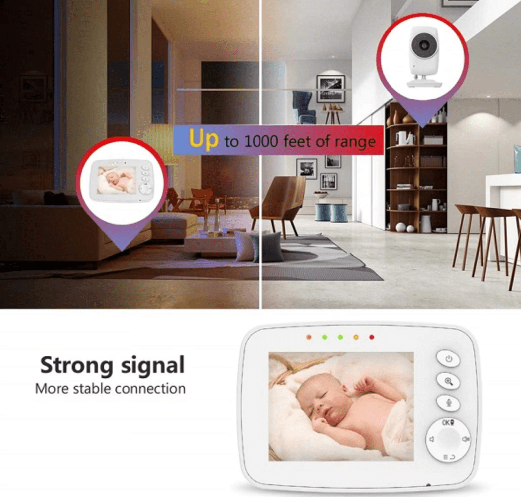Sistem de Monitorizare Video si Audio Baby SuperView IdealStore, Ecran 3.2 inch, Cantece de Leagan, Monitor de Temparatura, Vedere Noctura, Rotire Orizontala/Verticala, Raza de actiune 150 m Wireless
