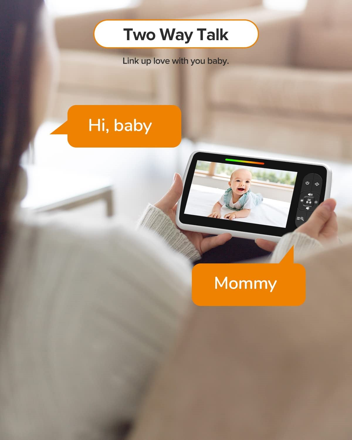 Sistem de Monitorizare Video si Audio Pentru Bebelusi BabyKids IdealStore, Ecran LCD Color 5 inch, Vedere Noctura cu Infrarosu, Monitor de Temperatura, Posibilitate de Interactiune cu Bebelusul, Cantece de Leagan, Wireless, Momento