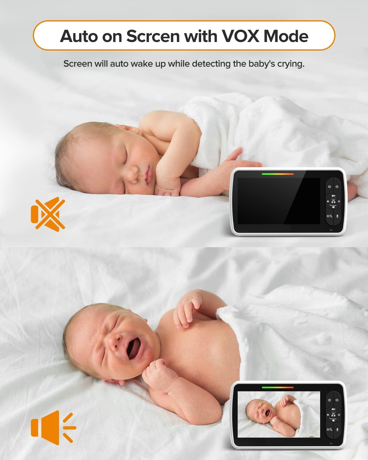 Sistem de Monitorizare Video si Audio Pentru Bebelusi BabyKids IdealStore, Ecran LCD Color 5 inch, Vedere Noctura cu Infrarosu, Monitor de Temperatura, Posibilitate de Interactiune cu Bebelusul, Cantece de Leagan, Wireless, Momento