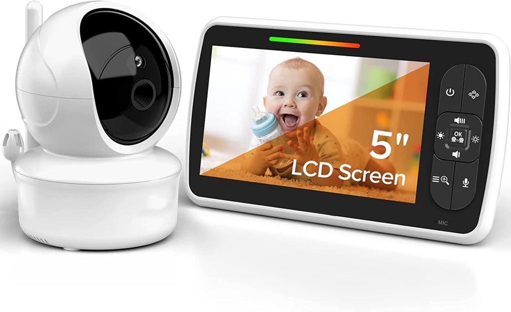 Sistem de Monitorizare Video si Audio Pentru Bebelusi BabyKids IdealStore, Ecran LCD Color 5 inch, Vedere Noctura cu Infrarosu, Monitor de Temperatura, Posibilitate de Interactiune cu Bebelusul, Cantece de Leagan, Wireless, Momento