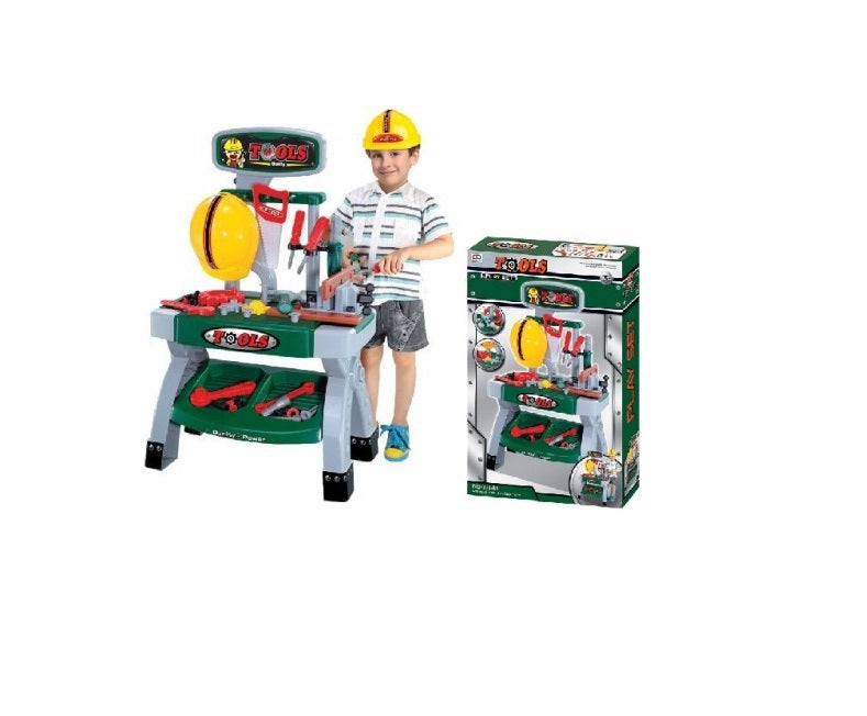 Banc de Lucru interactiv Micul Antreprenor, Model cu diverse accesorii simbolice (casca protectie, fierastrau, ciocan) pentru o distractie garantata, Multicolor