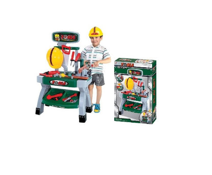 Banc de Lucru interactiv Micul Antreprenor, Model cu diverse accesorii simbolice (casca protectie, fierastrau, ciocan) pentru o distractie garantata, Multicolor