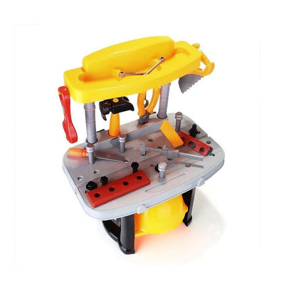 Banc de lucru interactiv cu casca idealSTORE Junior Tool Set, Dimensiuni 47 x 37 x 24 cm, Include 25 de instrumente de bricolaj, Materiale sigure pentru copii