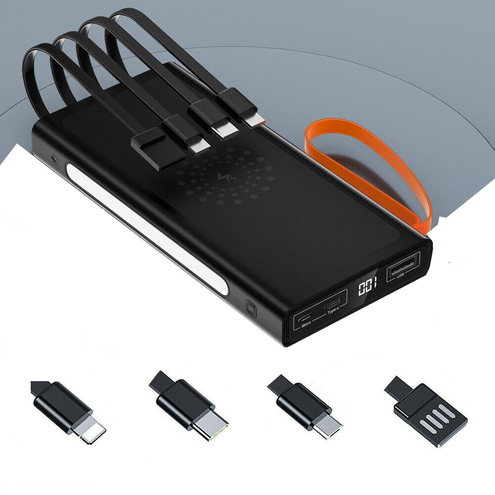 Baterie Externa PowerMax IdealStore Wireless, Capacitate 20.000 mAh, Display LED procentaj baterie, Detine 4 iesiri, 1 Iesire USB, 1 Iesire type-C, 1 Iesire Micro-USB, 1 Iesire Wireless, Incarcare rapida, Tensiune iesire 5V-2A, Black Edition