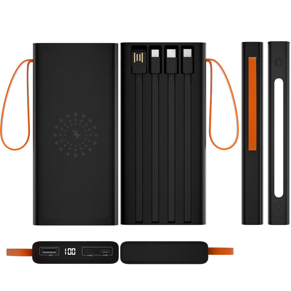 Baterie Externa PowerMax IdealStore Wireless, Capacitate 20.000 mAh, Display LED procentaj baterie, Detine 4 iesiri, 1 Iesire USB, 1 Iesire type-C, 1 Iesire Micro-USB, 1 Iesire Wireless, Incarcare rapida, Tensiune iesire 5V-2A, Black Edition