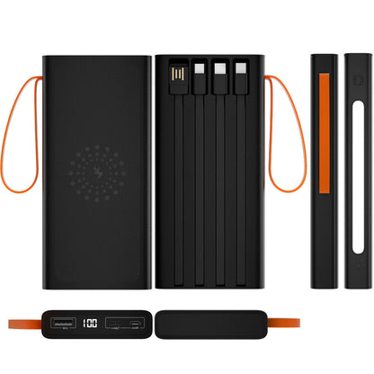 Baterie Externa PowerMax IdealStore Wireless, Capacitate 20.000 mAh, Display LED procentaj baterie, Detine 4 iesiri, 1 Iesire USB, 1 Iesire type-C, 1 Iesire Micro-USB, 1 Iesire Wireless, Incarcare rapida, Tensiune iesire 5V-2A, Black Edition