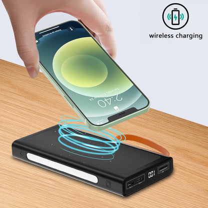 Baterie Externa PowerMax IdealStore Wireless, Capacitate 20.000 mAh, Display LED procentaj baterie, Detine 4 iesiri, 1 Iesire USB, 1 Iesire type-C, 1 Iesire Micro-USB, 1 Iesire Wireless, Incarcare rapida, Tensiune iesire 5V-2A, Black Edition