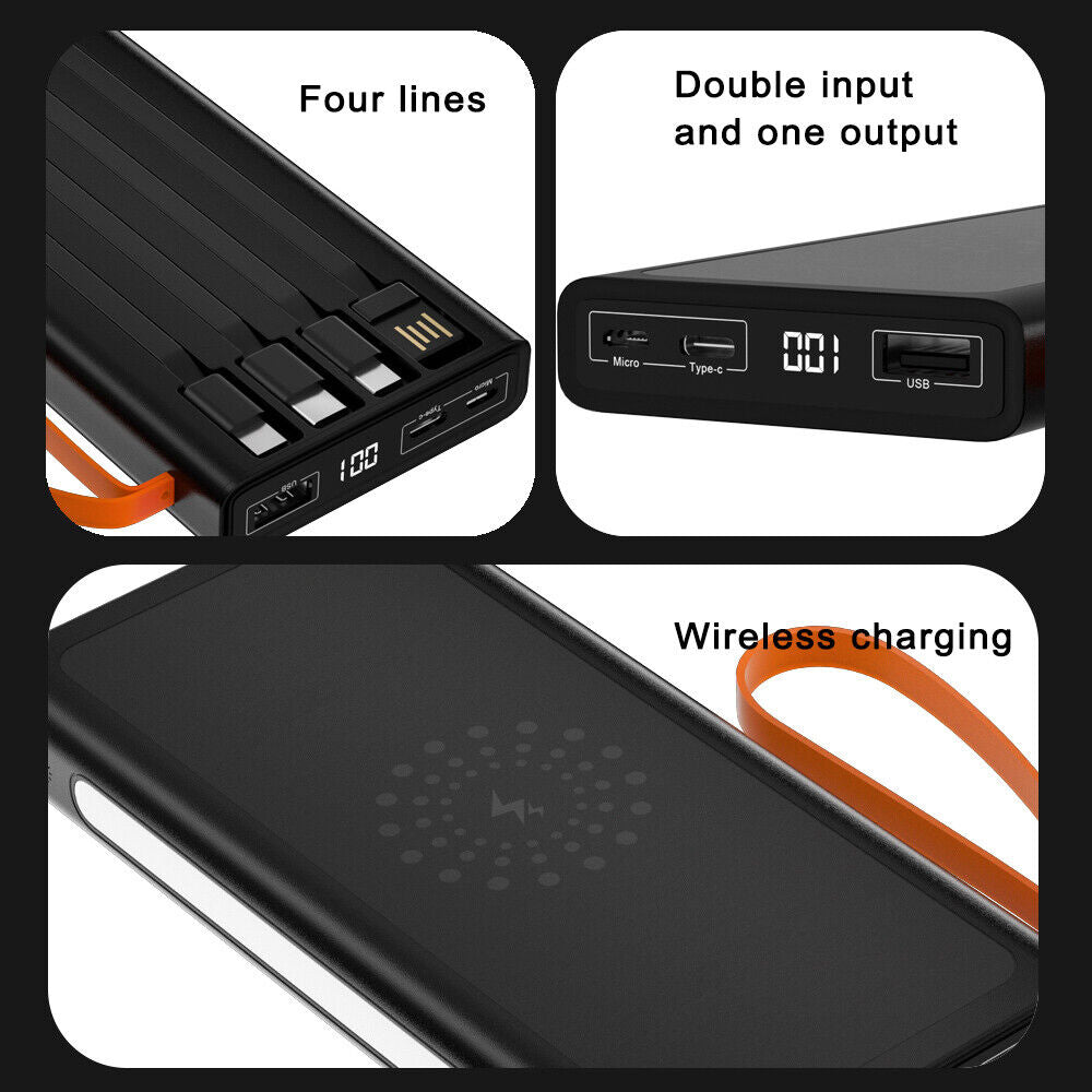 Baterie Externa PowerMax IdealStore Wireless, Capacitate 20.000 mAh, Display LED procentaj baterie, Detine 4 iesiri, 1 Iesire USB, 1 Iesire type-C, 1 Iesire Micro-USB, 1 Iesire Wireless, Incarcare rapida, Tensiune iesire 5V-2A, Black Edition