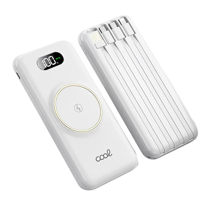 Baterie Externa CoolCharge IdealStore Wireless, Capacitate 20.000 mAh, Display LED procentaj baterie, Detine 6 iesiri, 2 Iesiri USB, 1 Iesire type-C, 1 Iesire Micro-USB, 1 Iesire Wireless, Incarcare rapida, Tensiune iesire 5V-2A, White Edition