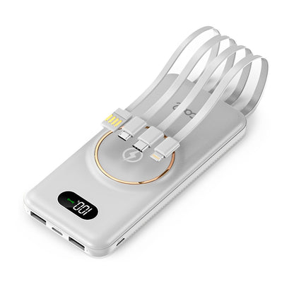 Baterie Externa CoolCharge IdealStore Wireless, Capacitate 20.000 mAh, Display LED procentaj baterie, Detine 6 iesiri, 2 Iesiri USB, 1 Iesire type-C, 1 Iesire Micro-USB, 1 Iesire Wireless, Incarcare rapida, Tensiune iesire 5V-2A, White Edition