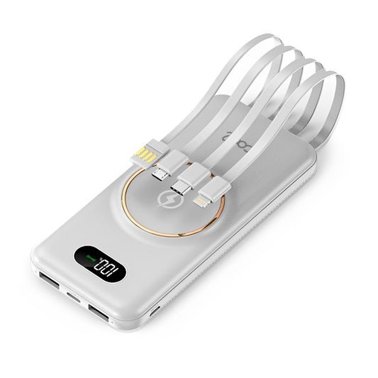 Baterie Externa CoolCharge IdealStore Wireless, Capacitate 20.000 mAh, Display LED procentaj baterie, Detine 6 iesiri, 2 Iesiri USB, 1 Iesire type-C, 1 Iesire Micro-USB, 1 Iesire Wireless, Incarcare rapida, Tensiune iesire 5V-2A, White Edition