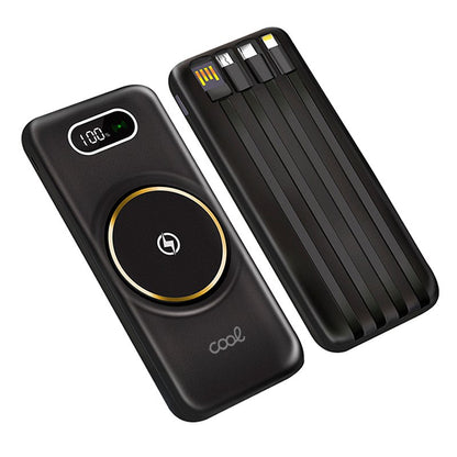 Baterie Externa CoolCharge IdealStore Wireless, Capacitate 20.000 mAh, Display LED procentaj baterie, Detine 6 iesiri, 2 Iesiri USB, 1 Iesire type-C, 1 Iesire Micro-USB, 1 Iesire Wireless, Incarcare rapida, Tensiune iesire 5V-2A, Black Edition