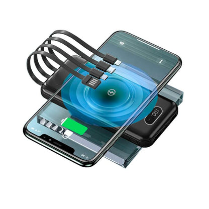 Baterie Externa CoolCharge IdealStore Wireless, Capacitate 20.000 mAh, Display LED procentaj baterie, Detine 6 iesiri, 2 Iesiri USB, 1 Iesire type-C, 1 Iesire Micro-USB, 1 Iesire Wireless, Incarcare rapida, Tensiune iesire 5V-2A, Black Edition