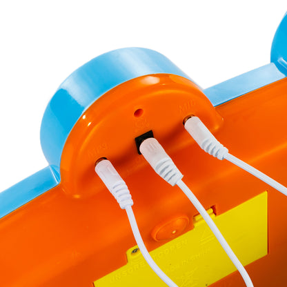 Orga cu Microfon si Scaunel idealSTORE, Glamour Piano, Dimensiuni 45 x 60 x 25 cm, Echipata cu 37 taste functionale, Lumini colorate, Dezvolta dexteritatea manuala, Albastra-Galben