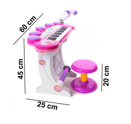 Orga cu Microfon si Scaunel idealSTORE, Glamour Piano, Dimensiuni 45 x 60 x 25 cm, Echipata cu 37 taste functionale, Lumini colorate, Dezvolta dexteritatea manuala Mov-alb