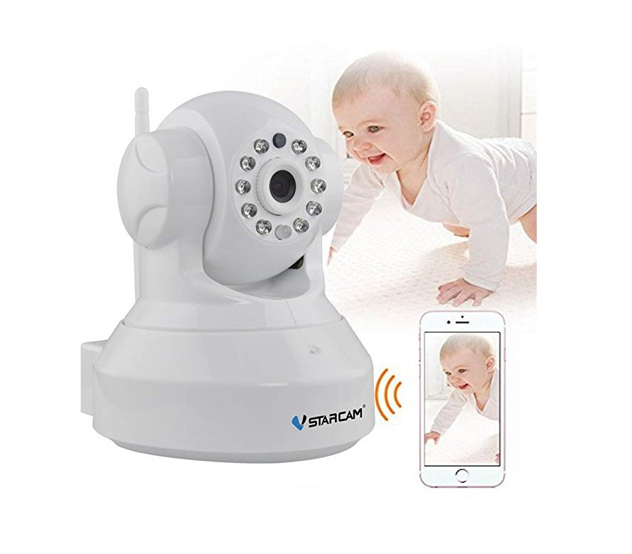 Sistem Baby Monitor SR012 2018 cu aplicatie pe Telefon , Wi-Fi, Rezolutie 720P HD , Culoare Alb , Unghi vedere 90 , Night Vision, senzor miscare marca Sony , Suport Card Memorie , Microfon cu 2 cai , Notificari prin e-mail